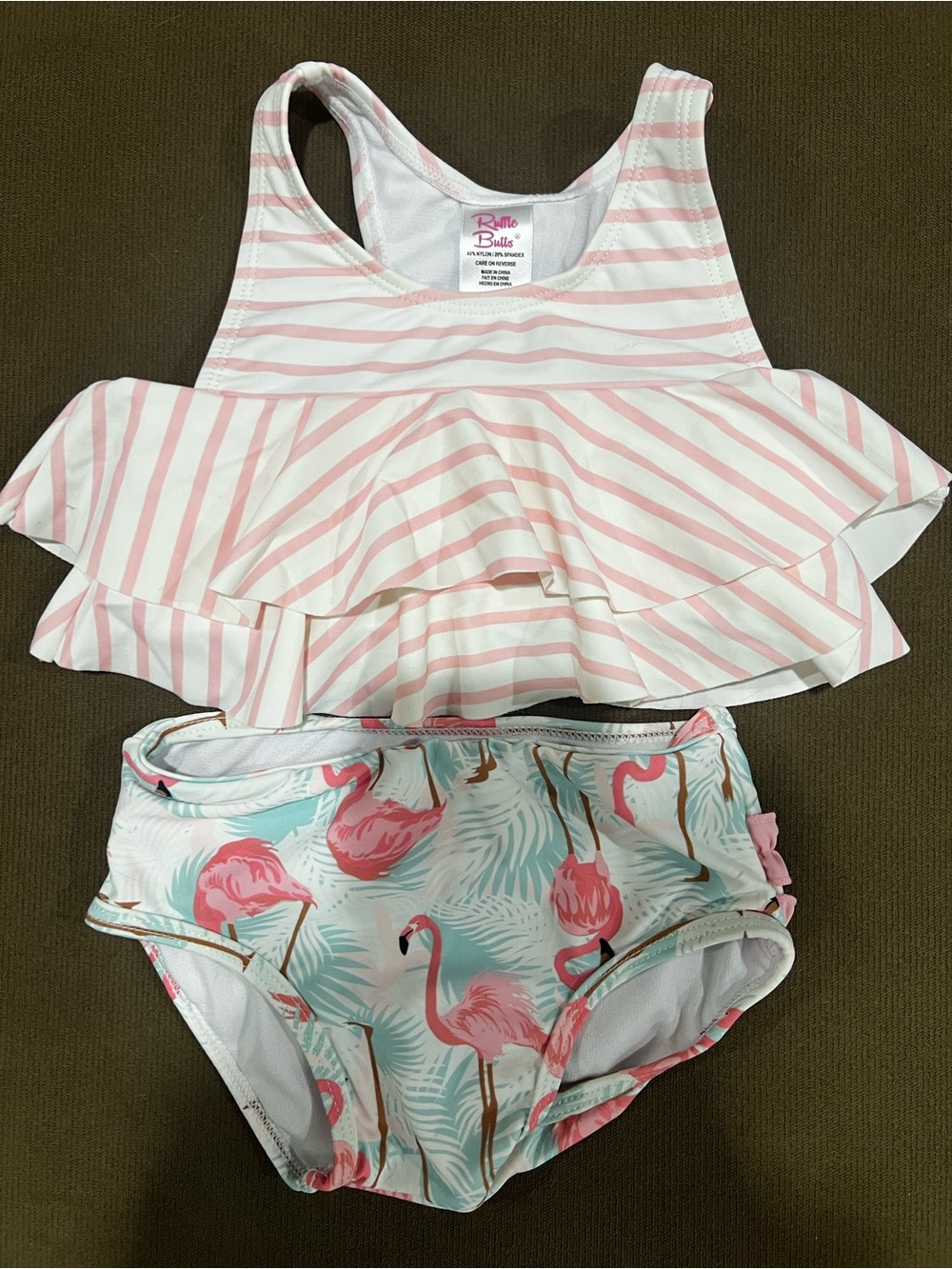 Ruffle Butts Pink Stripe Ruffle Tankini with Flamingo Briefs
